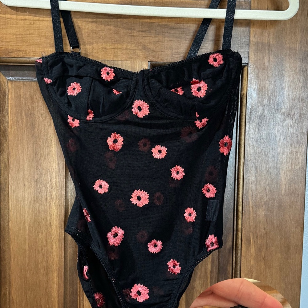 Floral Black and Pink Bodysuit